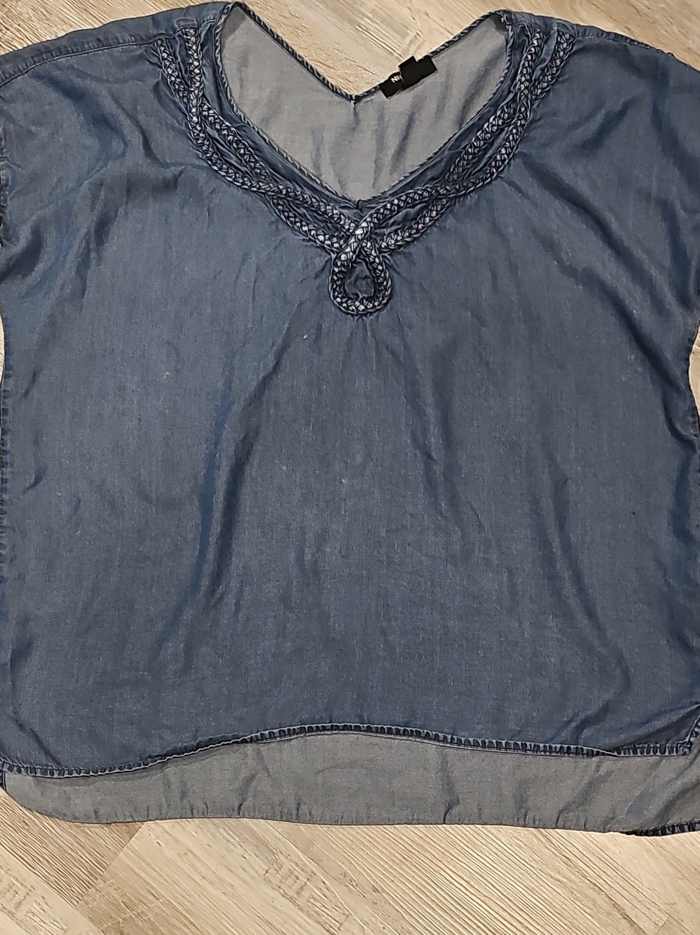 Nine West Denim-Blue Braided V-Neck Blouse XL